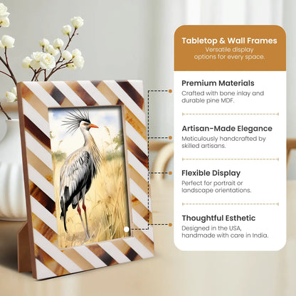 Bone & Resin Inlay Brown & White Striped Pattern Picture Frame – Wholesale picture frames