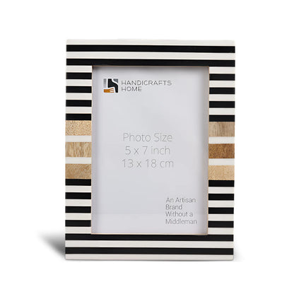 Wood & Resin Inlay Striped Picture Frame, Black & White – Wholesale picture frames