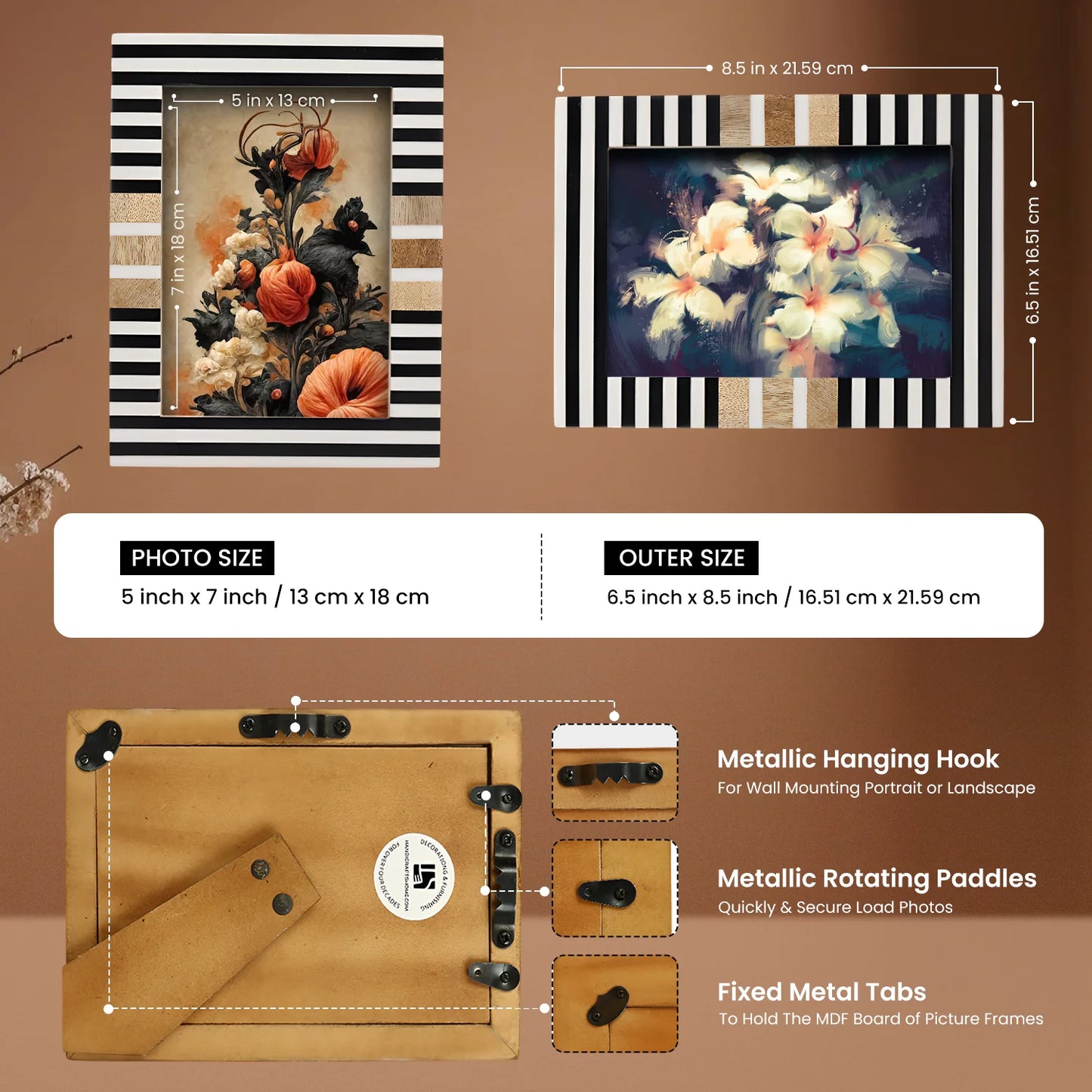 Wood & Resin Inlay Striped Picture Frame, Black & White – Wholesale picture frames