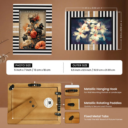 Wood & Resin Inlay Striped Picture Frame, Black & White – Wholesale picture frames