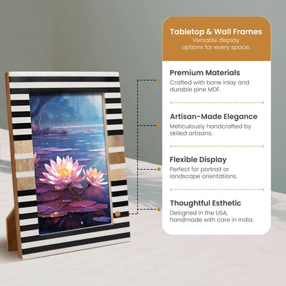 Wood & Resin Inlay Striped Picture Frame, Black & White – Wholesale picture frames