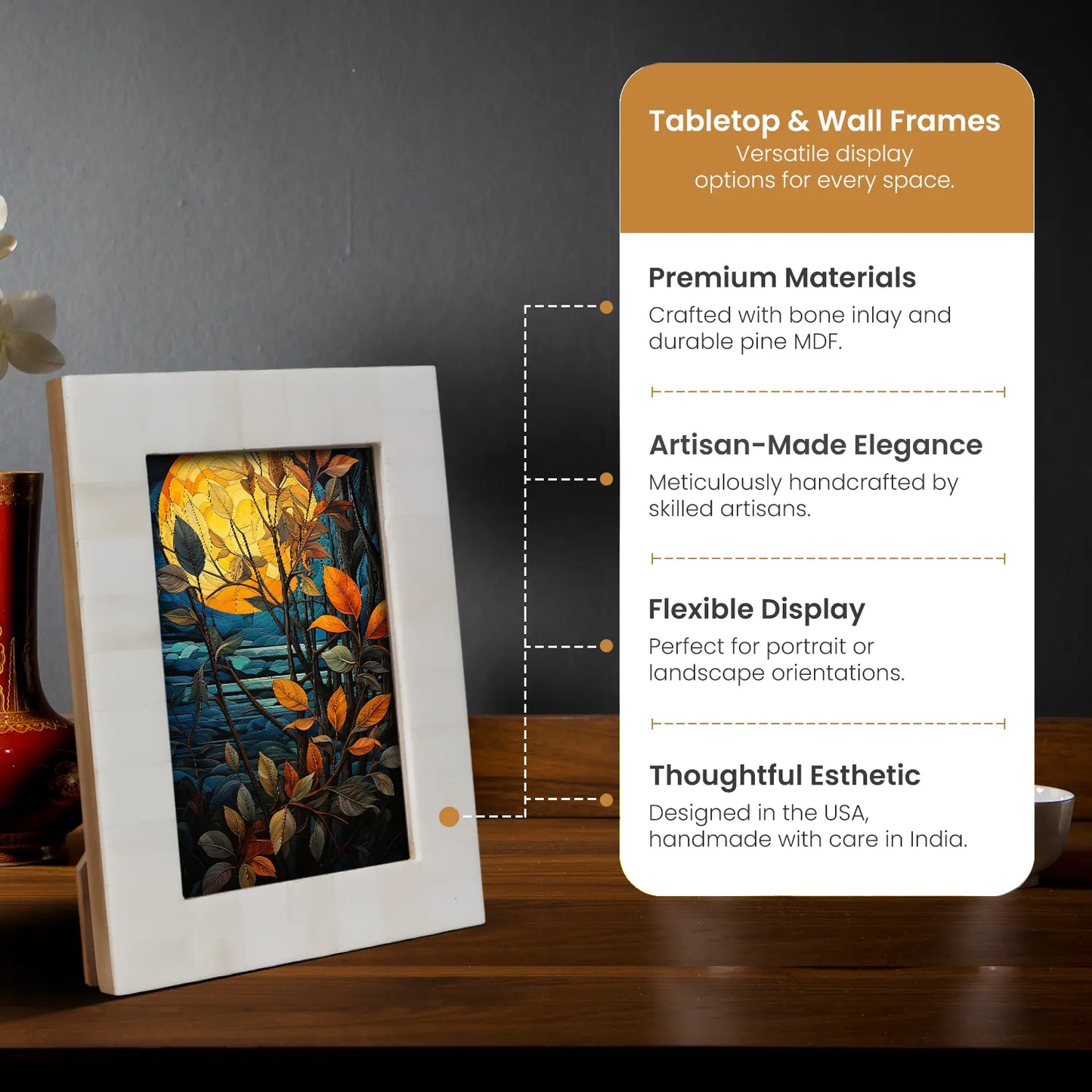 Bone Inlay 4x6 Photo Frame – Decorative Picture Frame for Wall & Desk Display – Wholesale picture frames