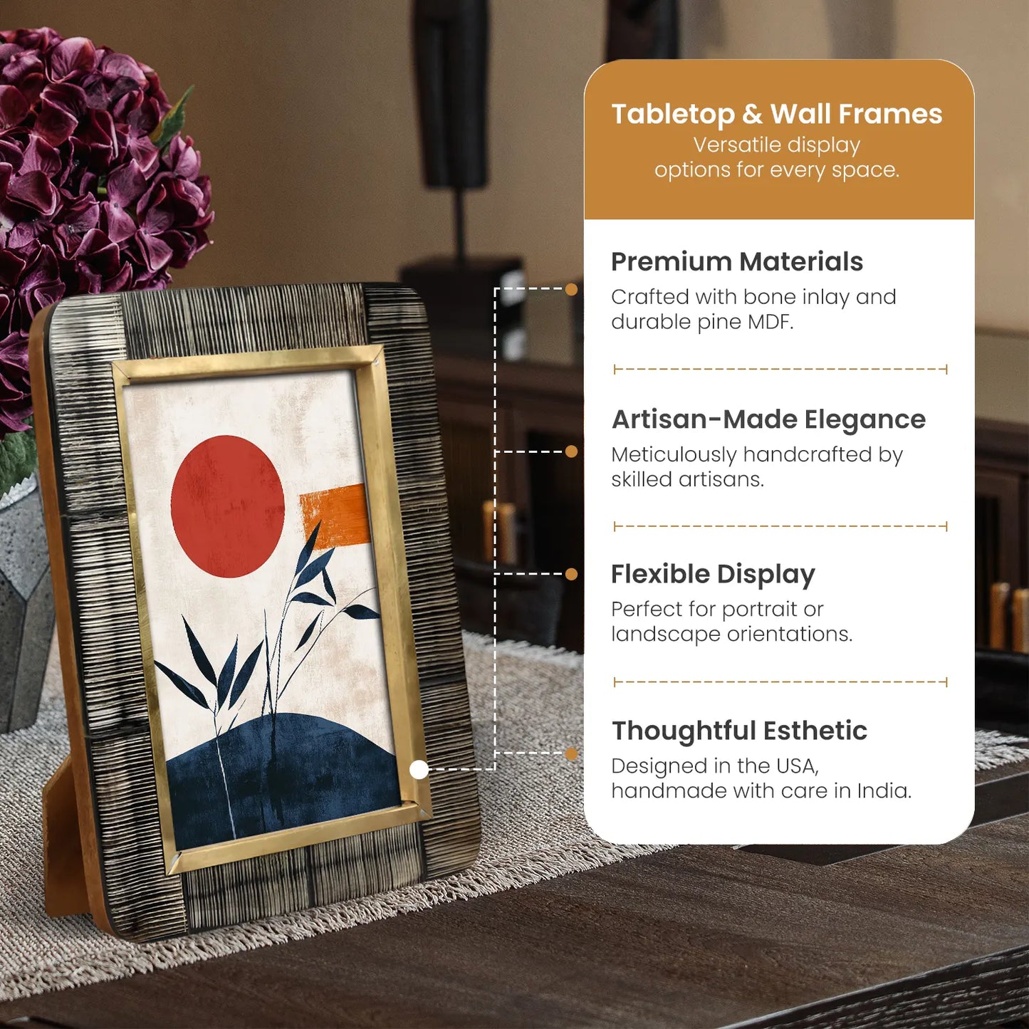 Horn Inlay Shagrin Picture Photo Frames Brown - Rounded Corners, 4x6 5x7 – Wholesale picture frames