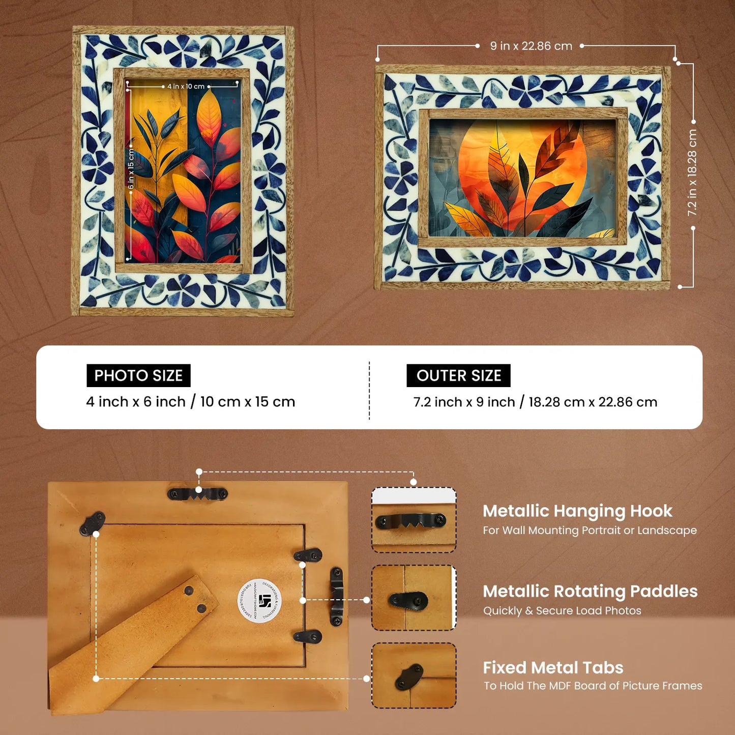 Alhambra Collection 4x6 Bone & Resin Inlay Picture Frame