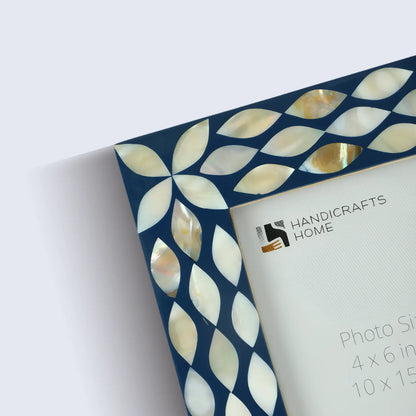 Mother of Pearl & Resin Inlay Avant Floral Picture Frame - Blue & White