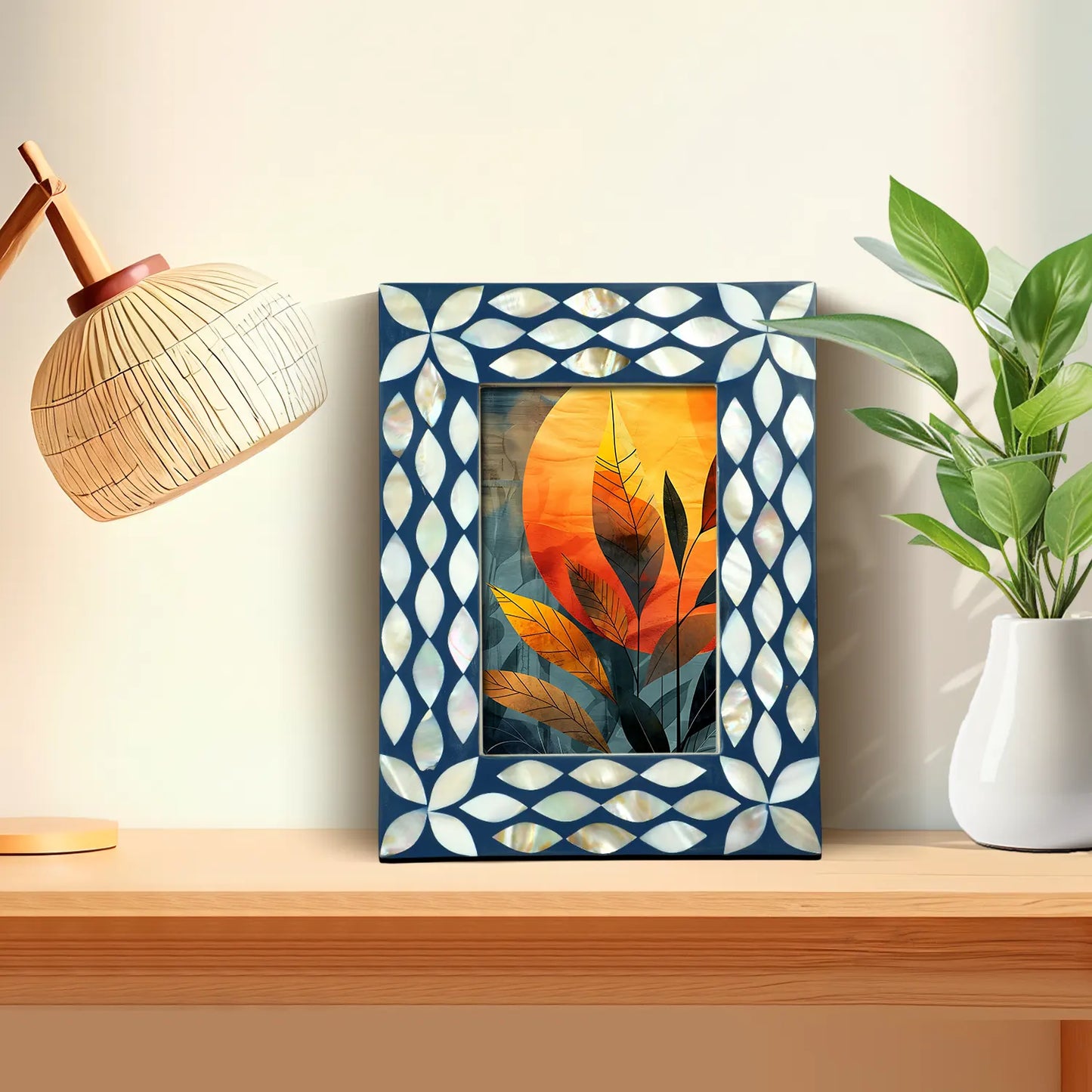 Mother of Pearl & Resin Inlay Avant Floral Picture Frame - Blue & White