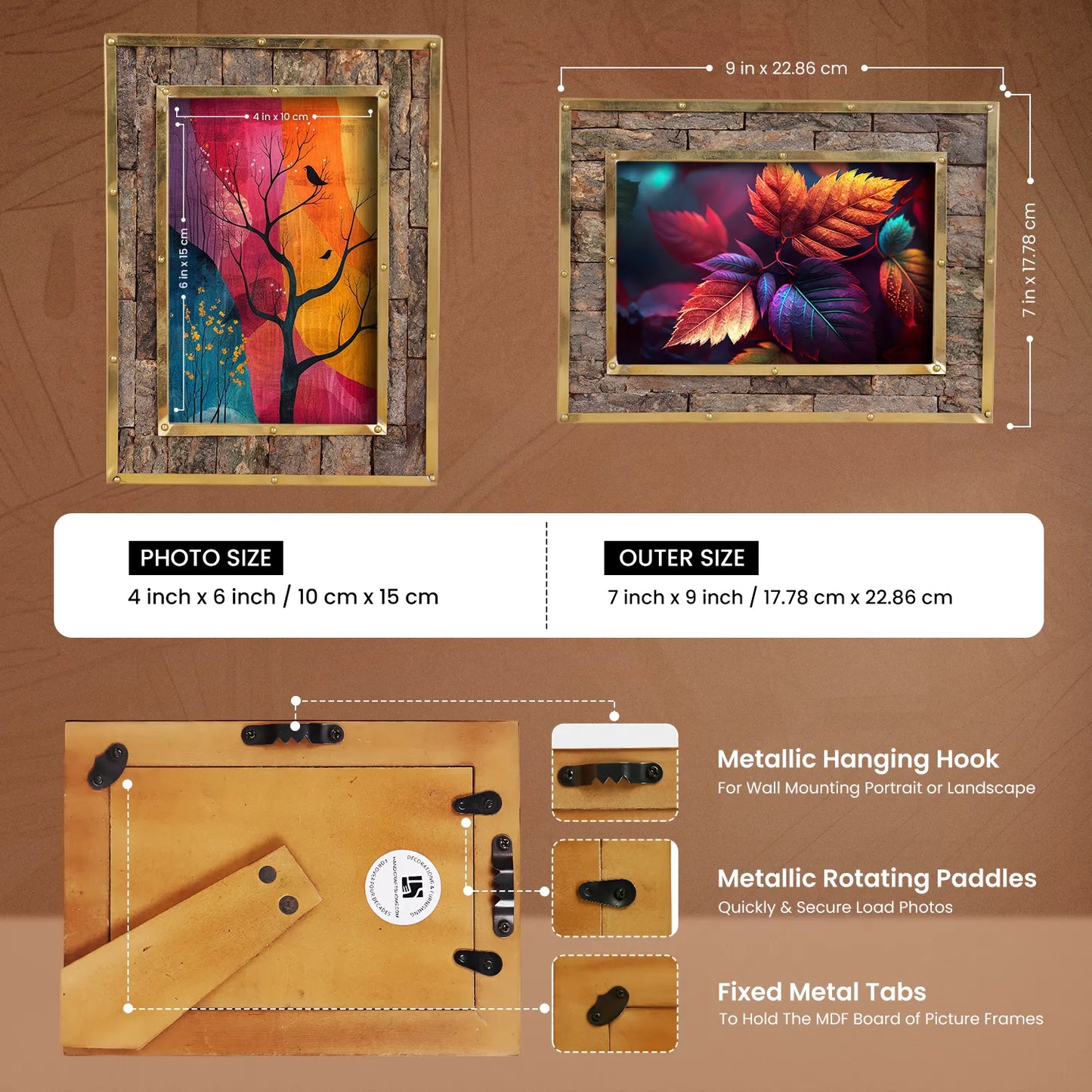 Brass & Wood Inlay Blacksmith Bastion Picture Frame, Brown & Gold 4x6 – Wholesale picture frames