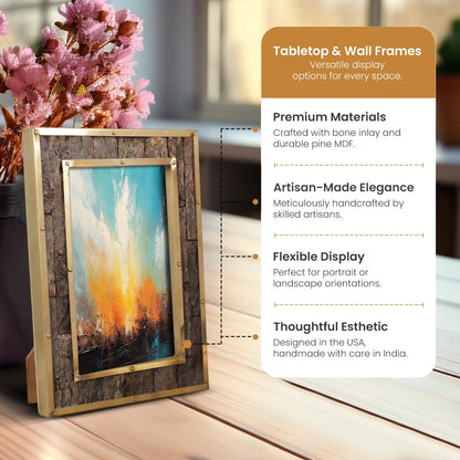 Brass & Wood Inlay Blacksmith Bastion Picture Frame, Brown & Gold 4x6 – Wholesale picture frames