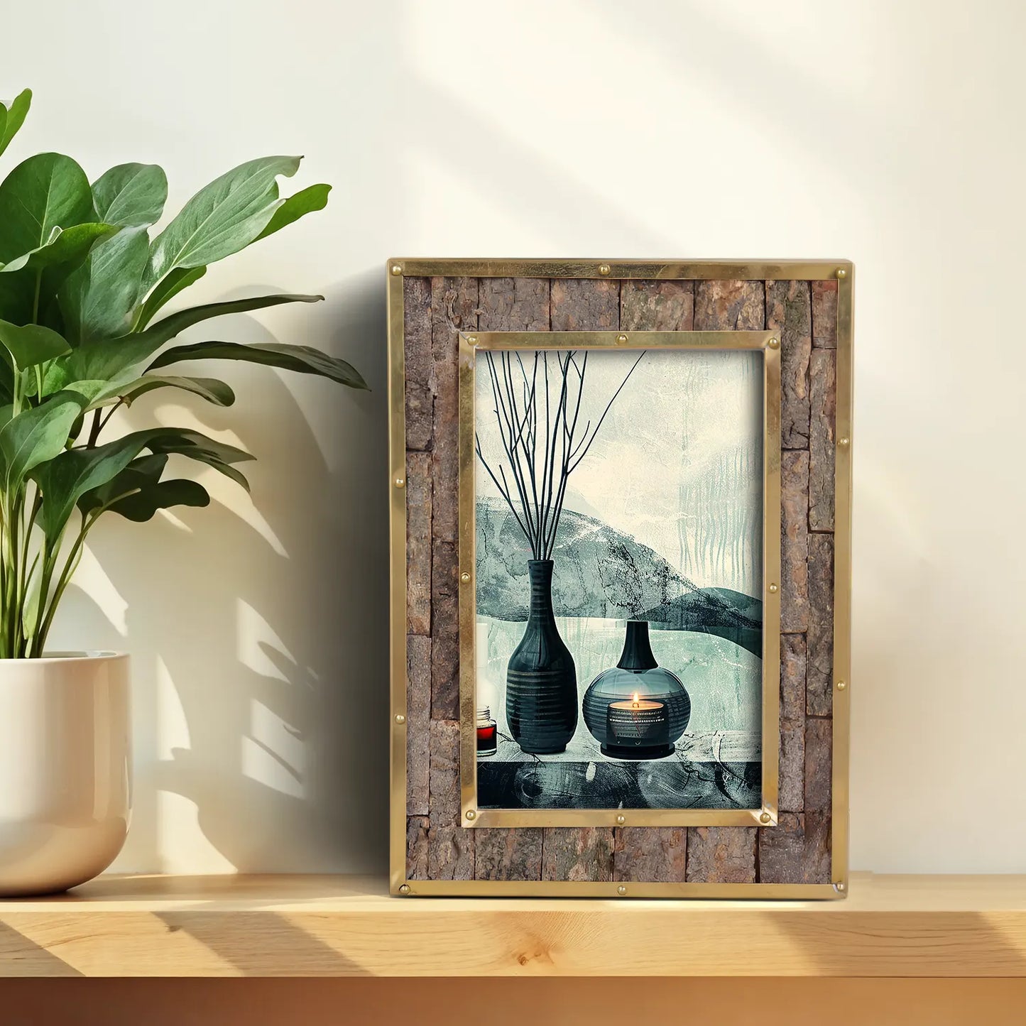 Brass & Wood Inlay Blacksmith Bastion Picture Frame, Brown & Gold 4x6 – Wholesale picture frames