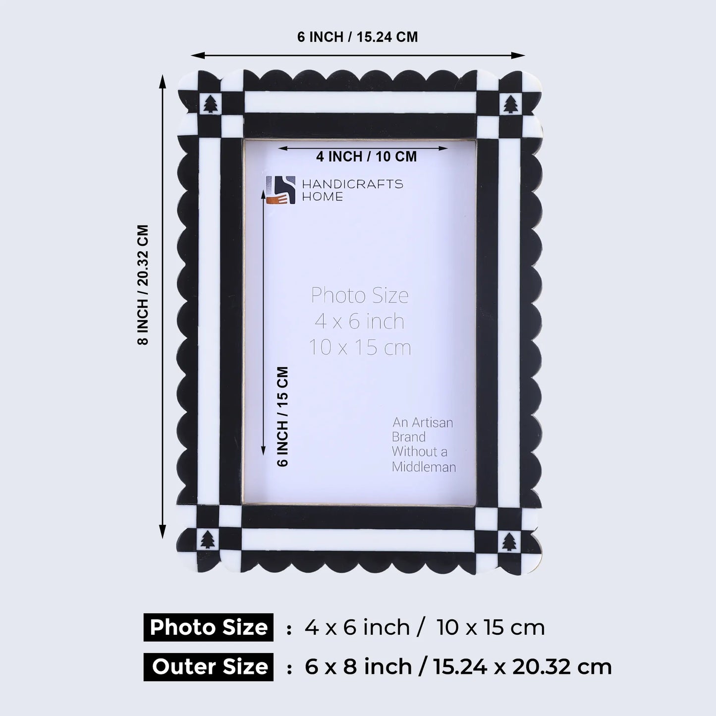 Handicrafts Home  Chalet Collection 4x6, 5x7 Picture Frames, Handmade with Resin Inlay & Pine MDF Red, Green & Black Scalloped Frames  Retail Ready & Giftable Home Decor