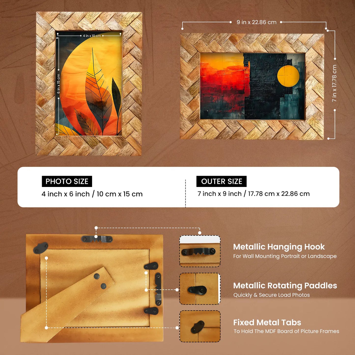 Wood Inlay Cinnamon Plaits Pattern Picture Photo Frame - 4x6 – Wholesale picture frames