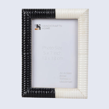Ridged Black & White Bone & Resin Inlay Picture Frame- 4x6 & 5x7