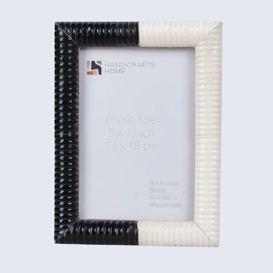 Ridged Black & White Bone & Resin Inlay Picture Frame- 4x6 & 5x7