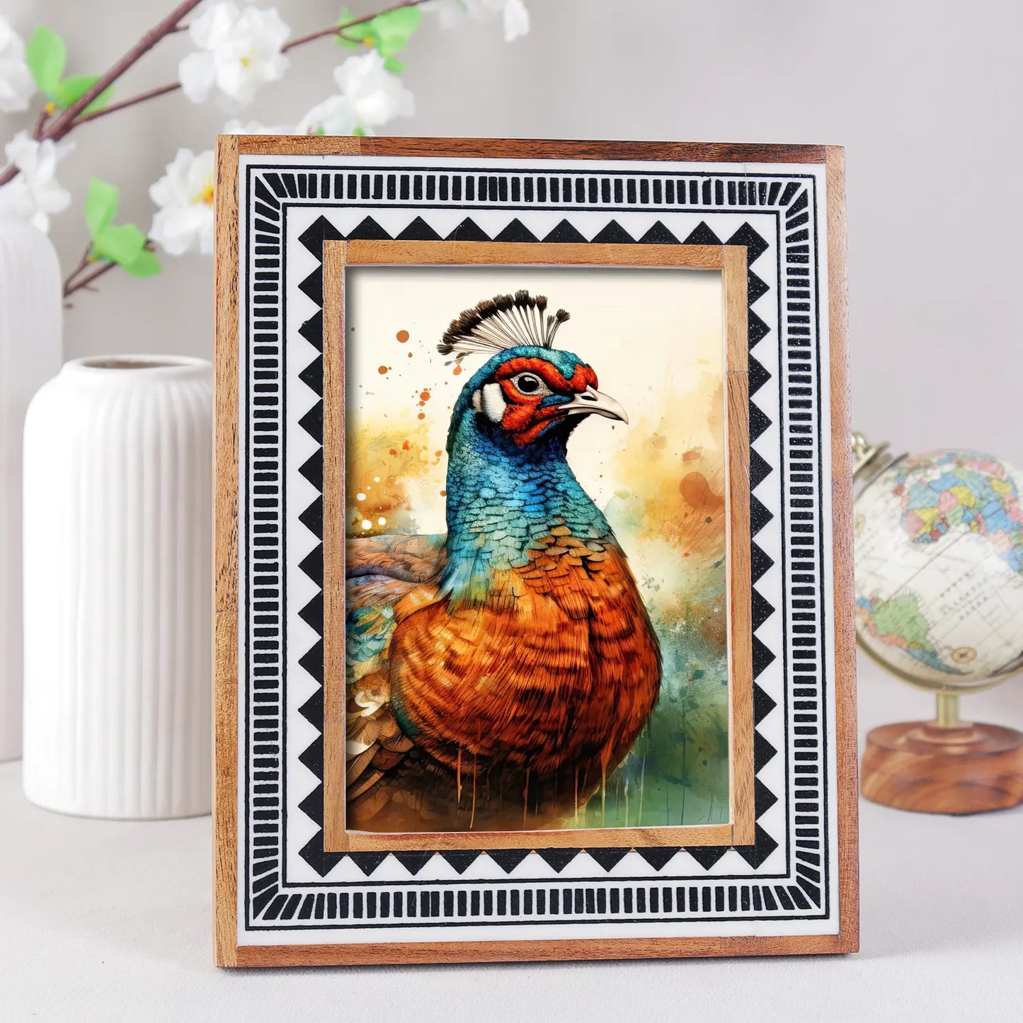 Wood Resin Inlay Handmade Black & White Geometric Picture Frame – 4x6, 5x7 – Wholesale picture frames