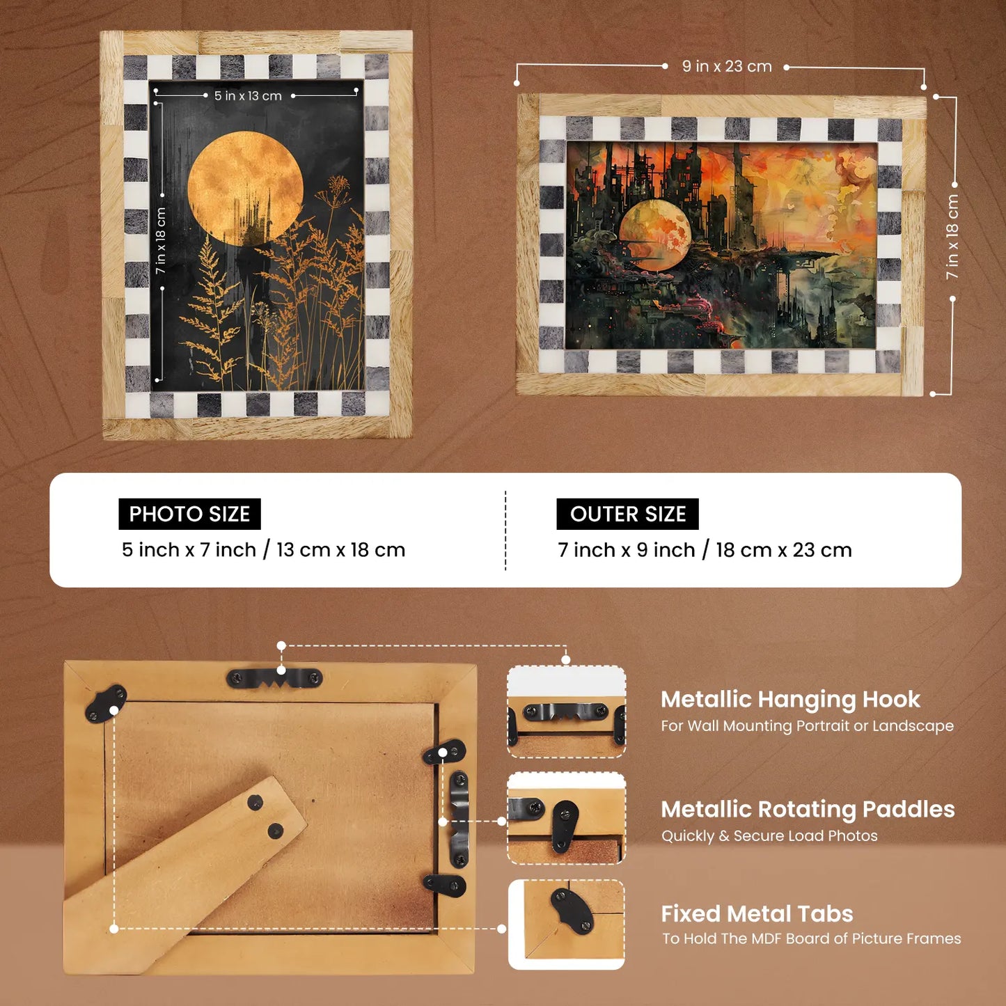 Checkered Bone Inlay Picture Frame, Grey & White – Wholesale picture frames