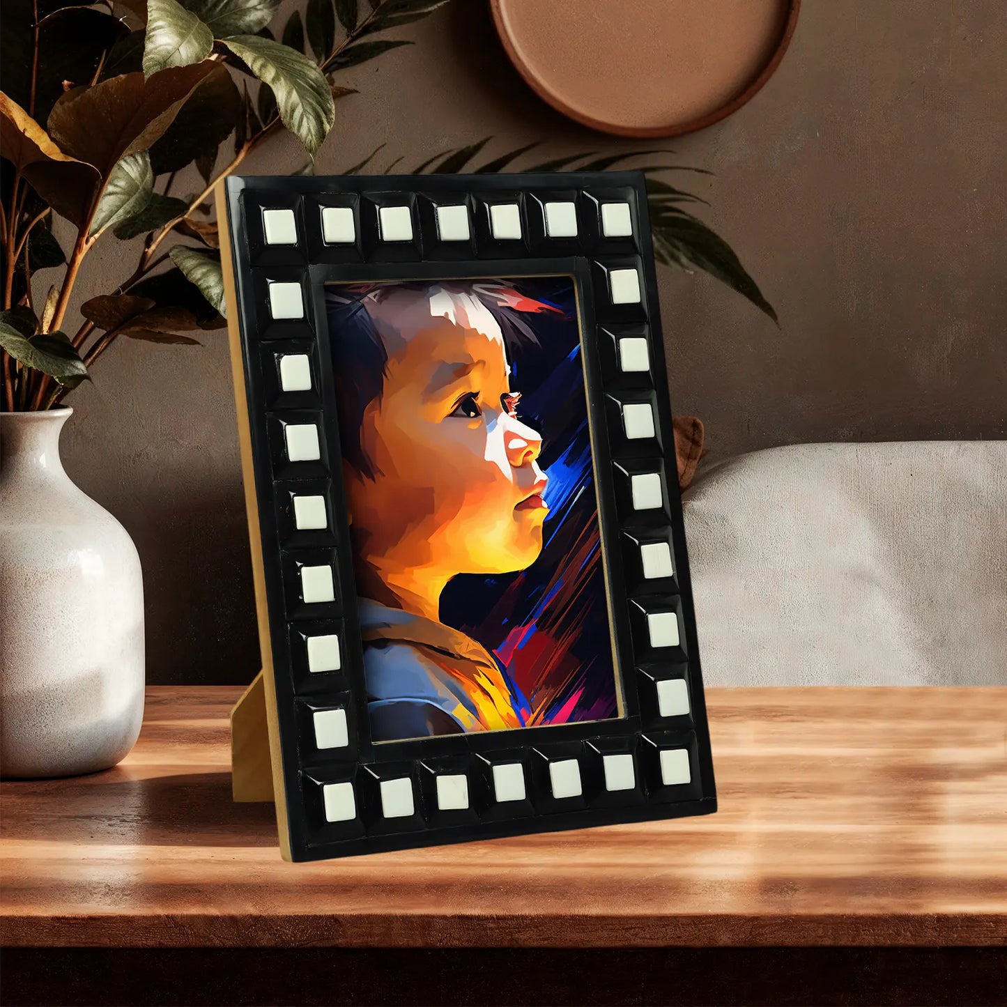 Black & White Square Resin Inlay Photo Frame – 5x7