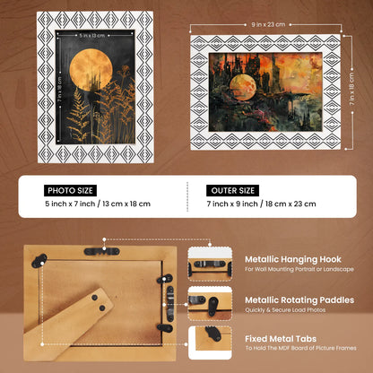 Resin inlay Tribal Geometry Pattern Black & White Picture Frame – Wholesale picture frames