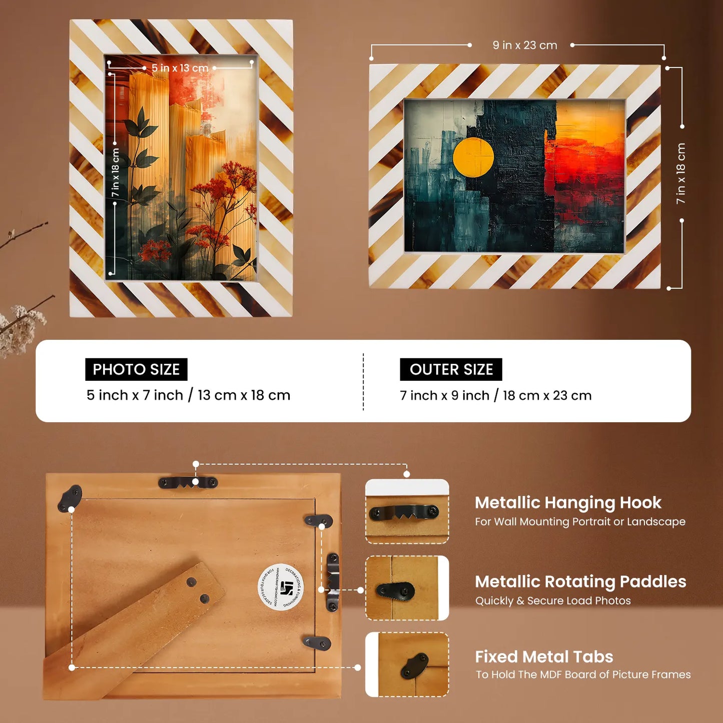 Bone & Resin Inlay Brown & White Striped Pattern Picture Frame – Wholesale picture frames