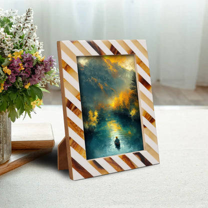 Bone & Resin Inlay Brown & White Striped Pattern Picture Frame – Wholesale picture frames