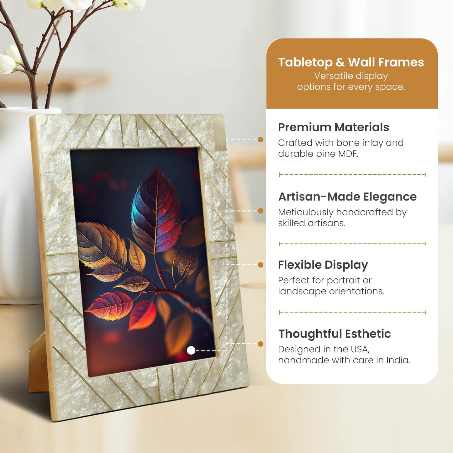 Brasselin Resin Inlay & Brass Crown Grey Picture Frame 4x6 & 5x7