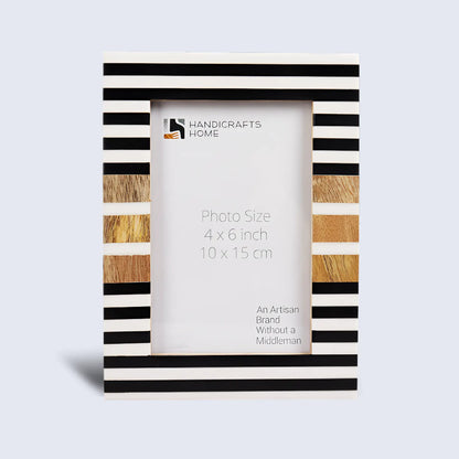 Wood & Resin Inlay Striped Picture Frame, Black & White – Wholesale picture frames
