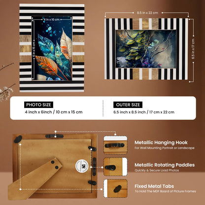 Wood & Resin Inlay Striped Picture Frame, Black & White – Wholesale picture frames
