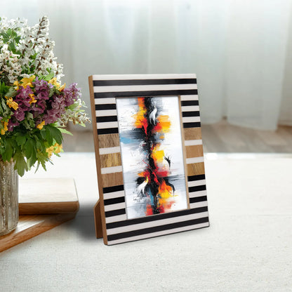 Wood & Resin Inlay Striped Picture Frame, Black & White – Wholesale picture frames
