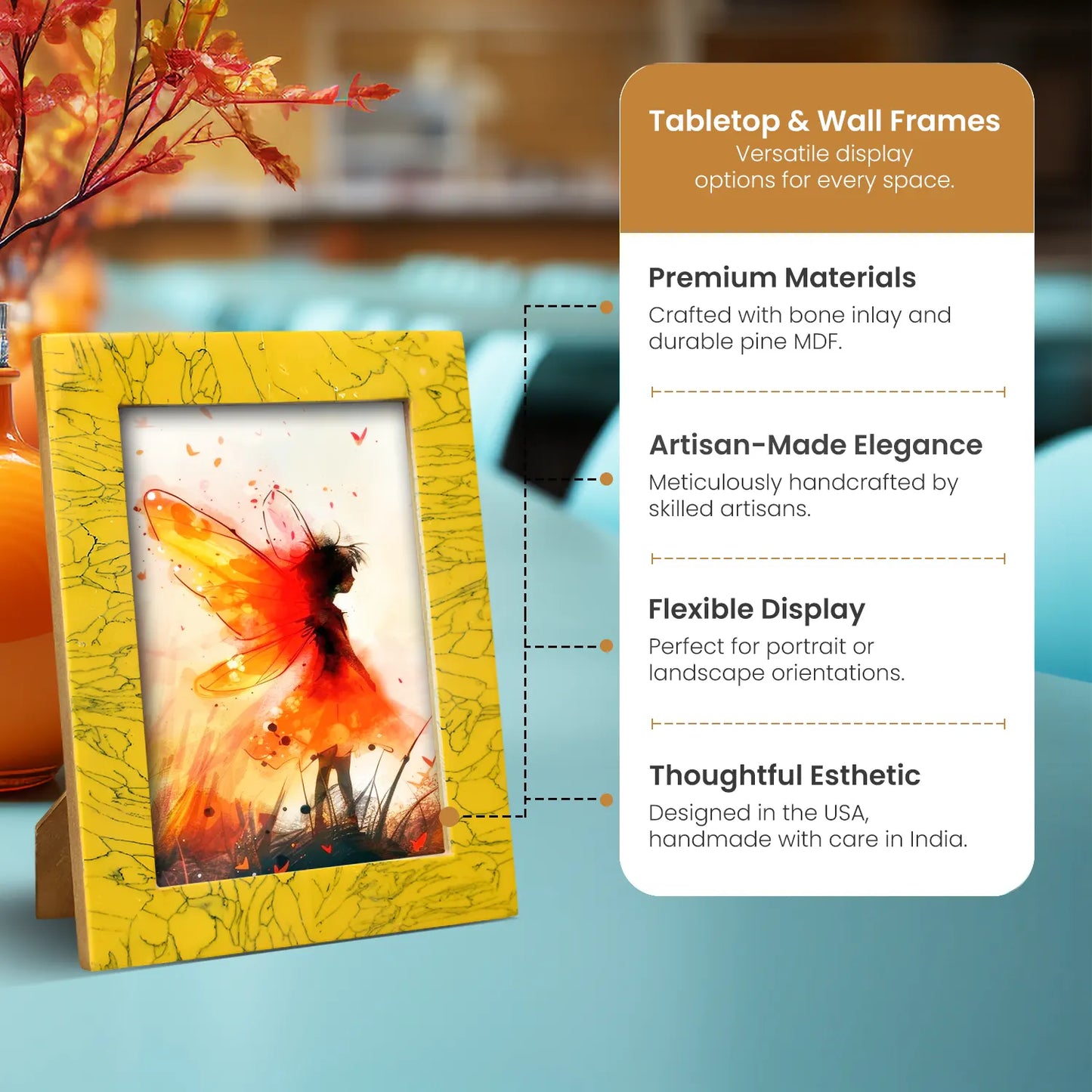 Resin Inlay Handmade Yellow Picture Frame for Wall & Tabletop - 5x7 – Wholesale picture frames