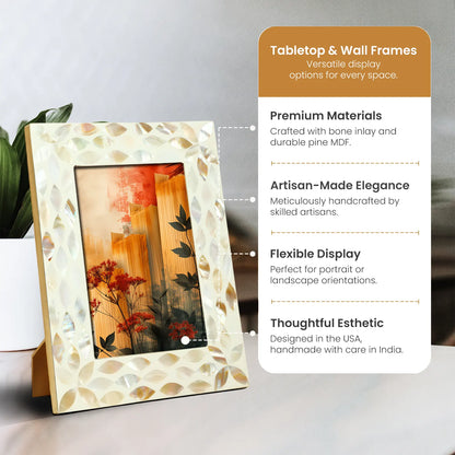 Mother of Pearl & Resin Inlay Avant Floral Picture Frame - White