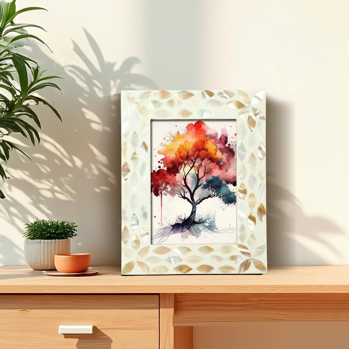 Mother of Pearl & Resin Inlay Avant Floral Picture Frame - White