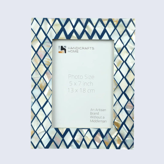 Navy & Pearl Mother of Pearl Diamond Photo Frame - 5x7