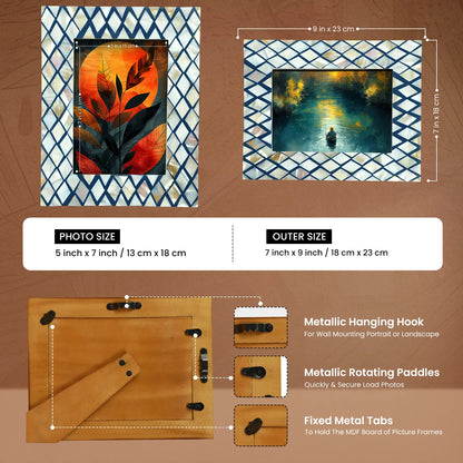 Navy & Pearl Mother of Pearl Diamond Photo Frame - 5x7