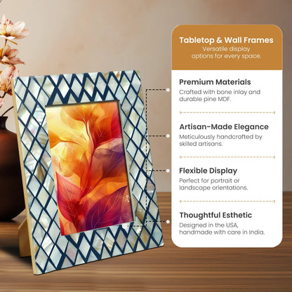 Navy & Pearl Mother of Pearl Diamond Photo Frame - 5x7