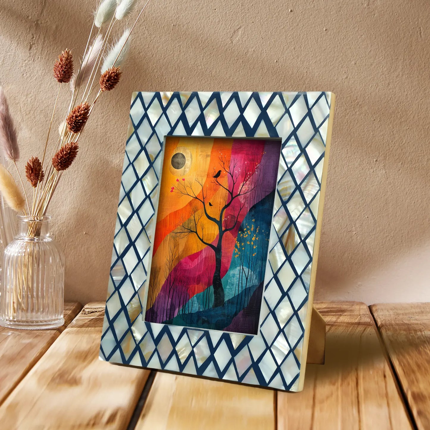 Navy & Pearl Mother of Pearl Diamond Photo Frame - 5x7