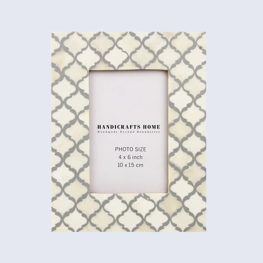 Picture Frames Moroccan Pattern Bone & Resin Inlay Collection in 2 Sizes, White & Grey – Wholesale picture frames