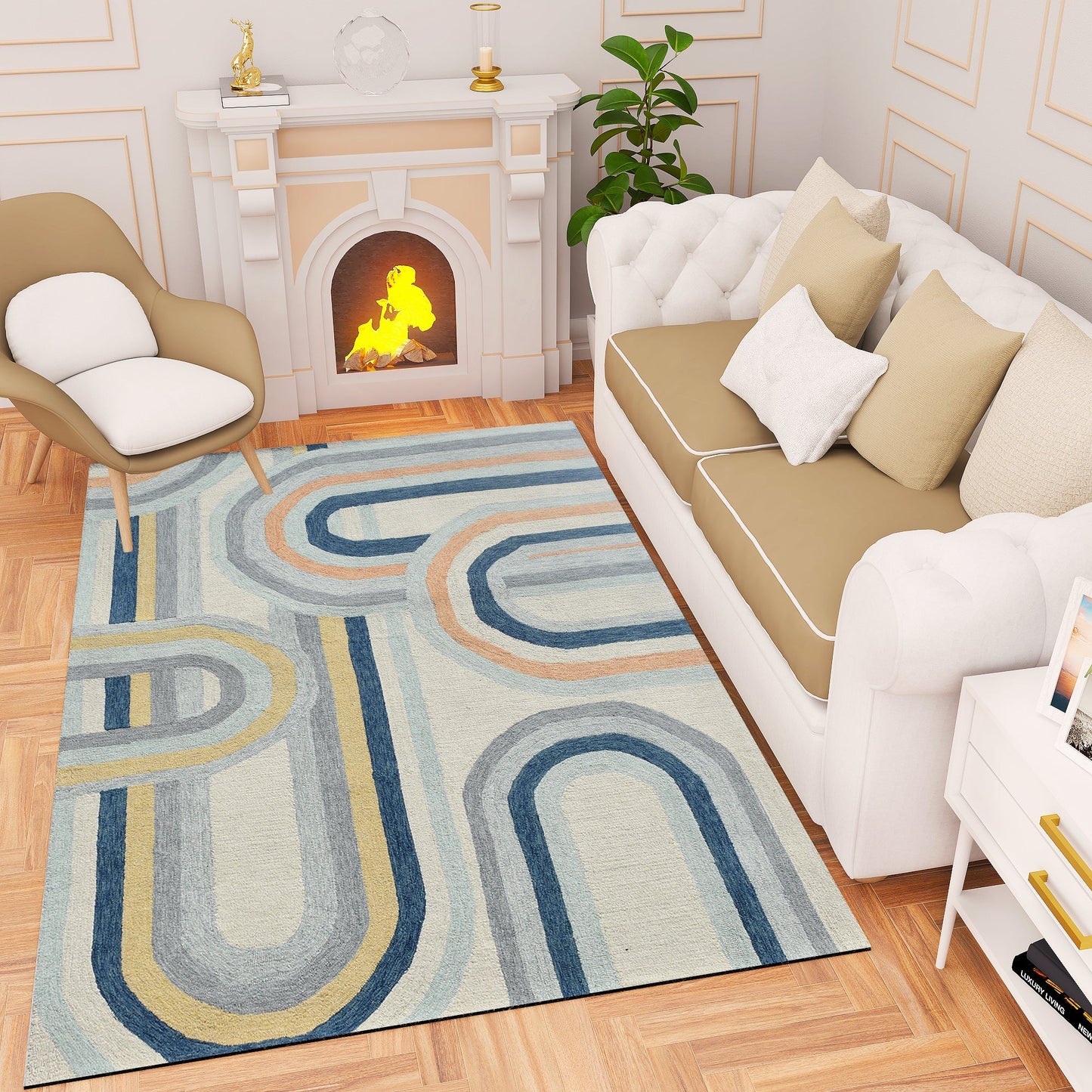 Premium Hand-Tufted Rug Made of 100% Wool  - Pastel Loops - 6x9 Feet