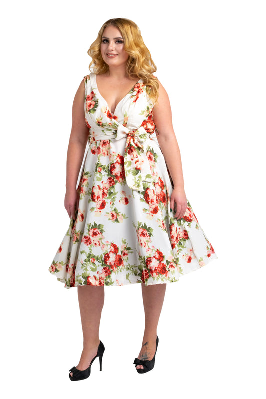 Dress 40s 50s Swing Vintage Rockabilly Ladies Womens Party Dresses- Cream