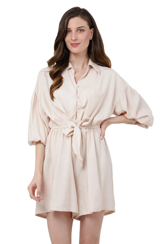 Drop Shoulder Jumpsuit with Gathered Sleeves & Tie-Up Front - Available in 12 Colors