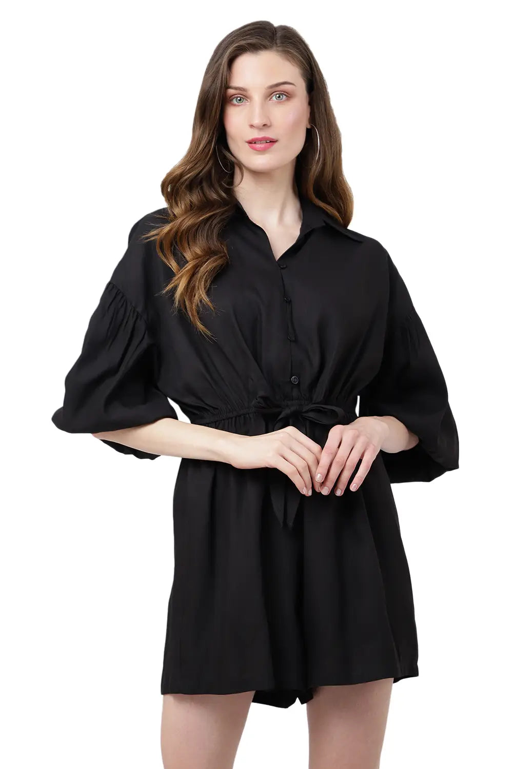 Drop Shoulder Jumpsuit with Gathered Sleeves & Tie-Up Front - Available in 12 Colors