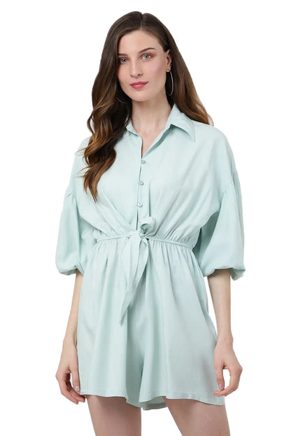 Drop Shoulder Jumpsuit with Gathered Sleeves & Tie-Up Front - Available in 12 Colors