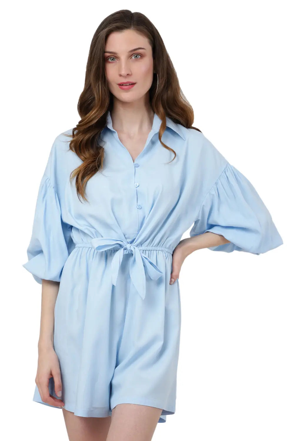 Drop Shoulder Jumpsuit with Gathered Sleeves & Tie-Up Front - Available in 12 Colors