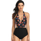 One Piece Swimsuits Swimwear Monokini Back Ties Ties in Black Flowers