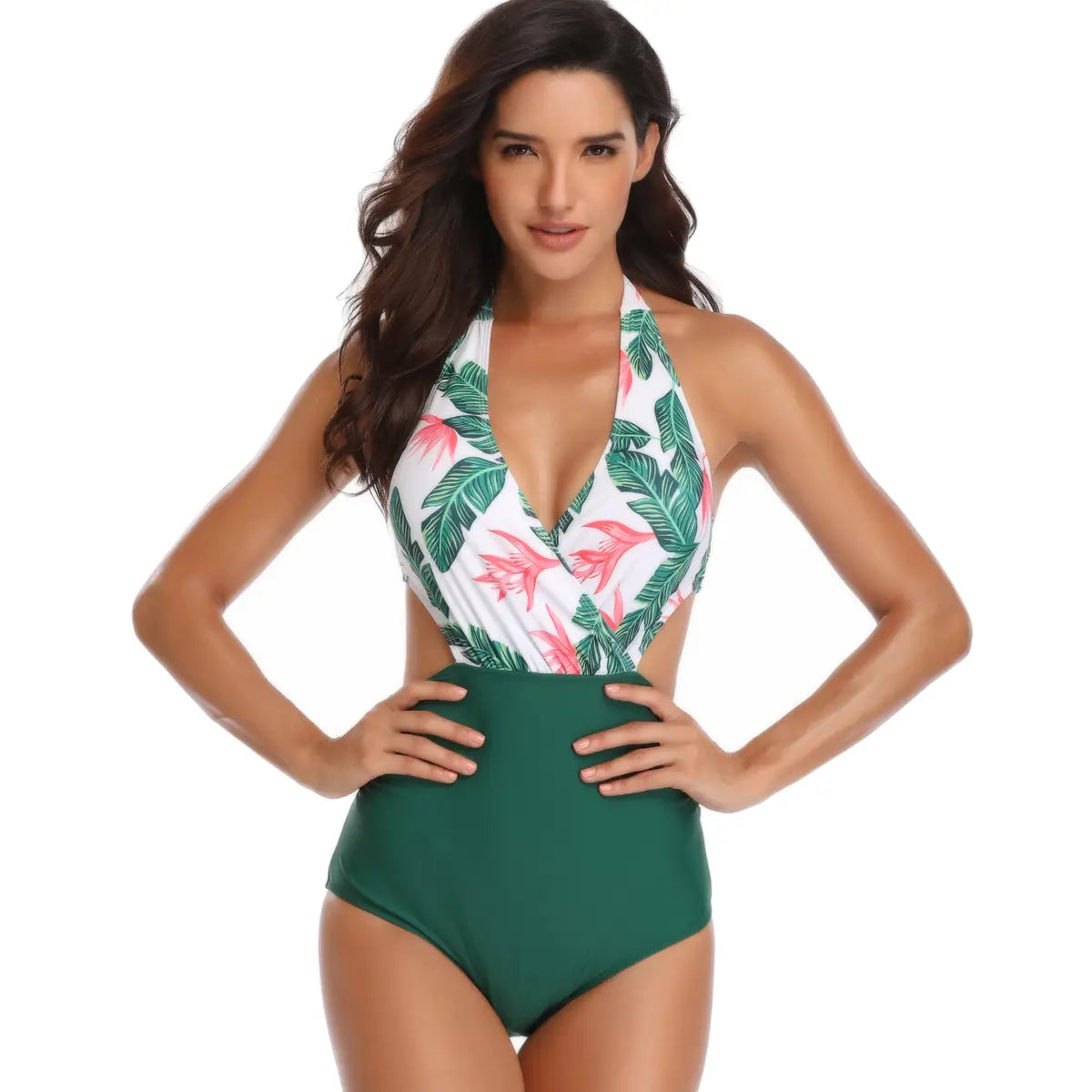 One Piece Swimsuits Swimwear Monokini Back Ties in Matira Green