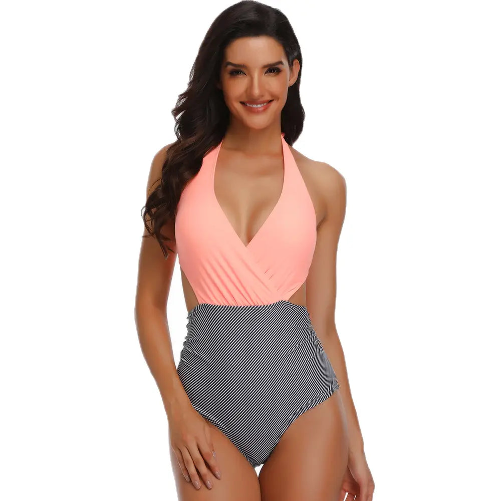 One Piece Swimsuits Swimwear Monokini Striped with Back Ties - Available in 3 Colors