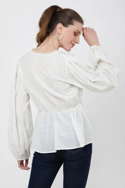 Peplum Top Front Button Opening With V-Shaped Neckline