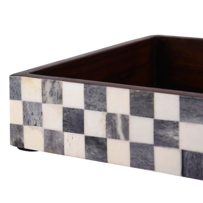 Bathroom Tray Parlour Checkered Black & White 10x6 inches