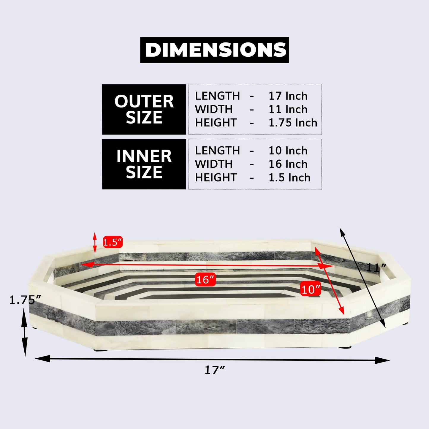 Decorative Trays Athens Dromos Pattern Bone Inlay Collection in 11x17