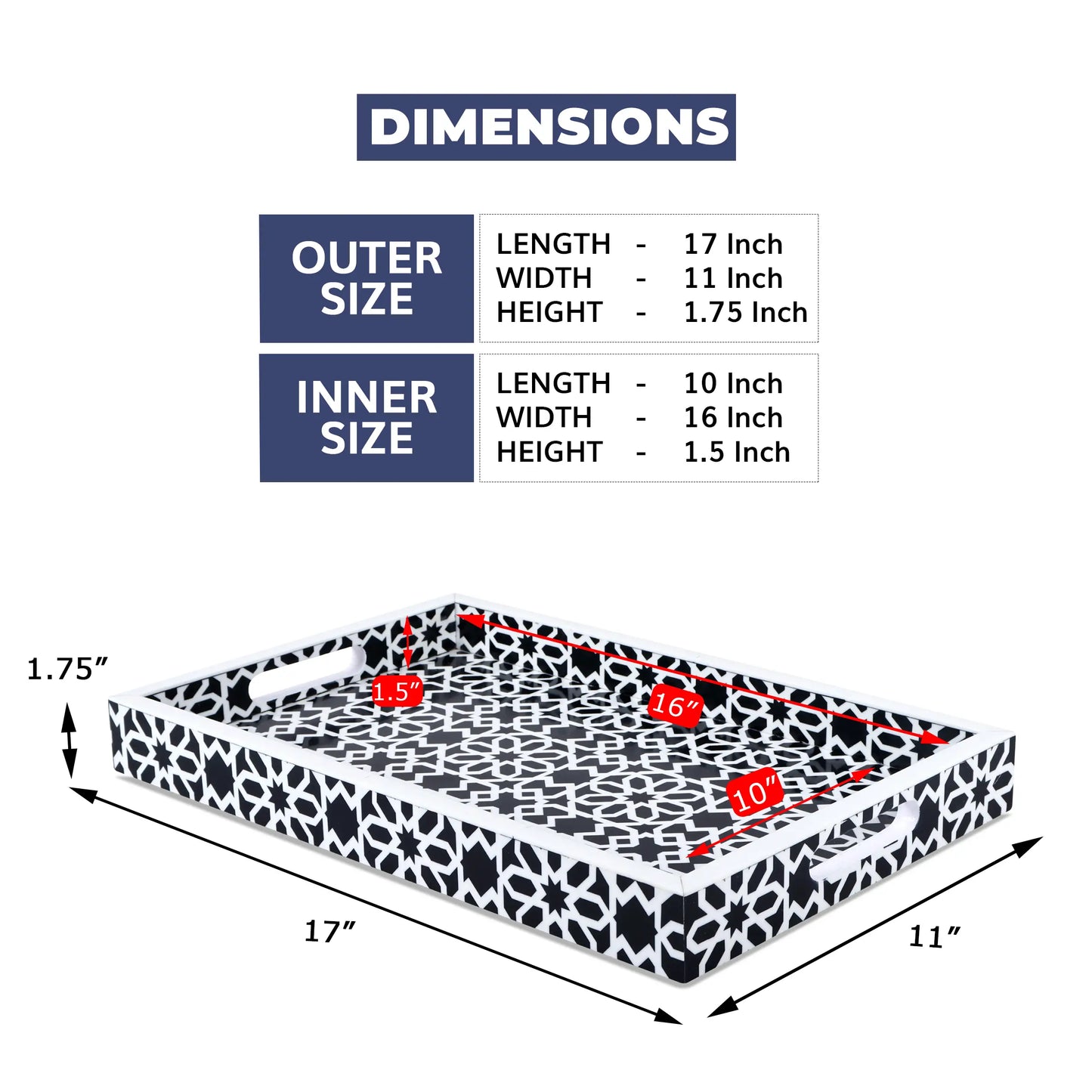 Decorative Tray Shiraz Black & White - 11x17, 12x12 inch