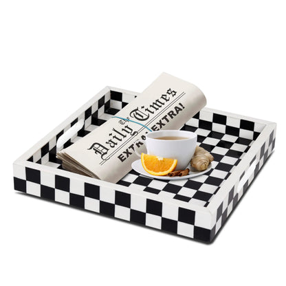 Decorative Tray Illusion Check Black & White 12x12 inch