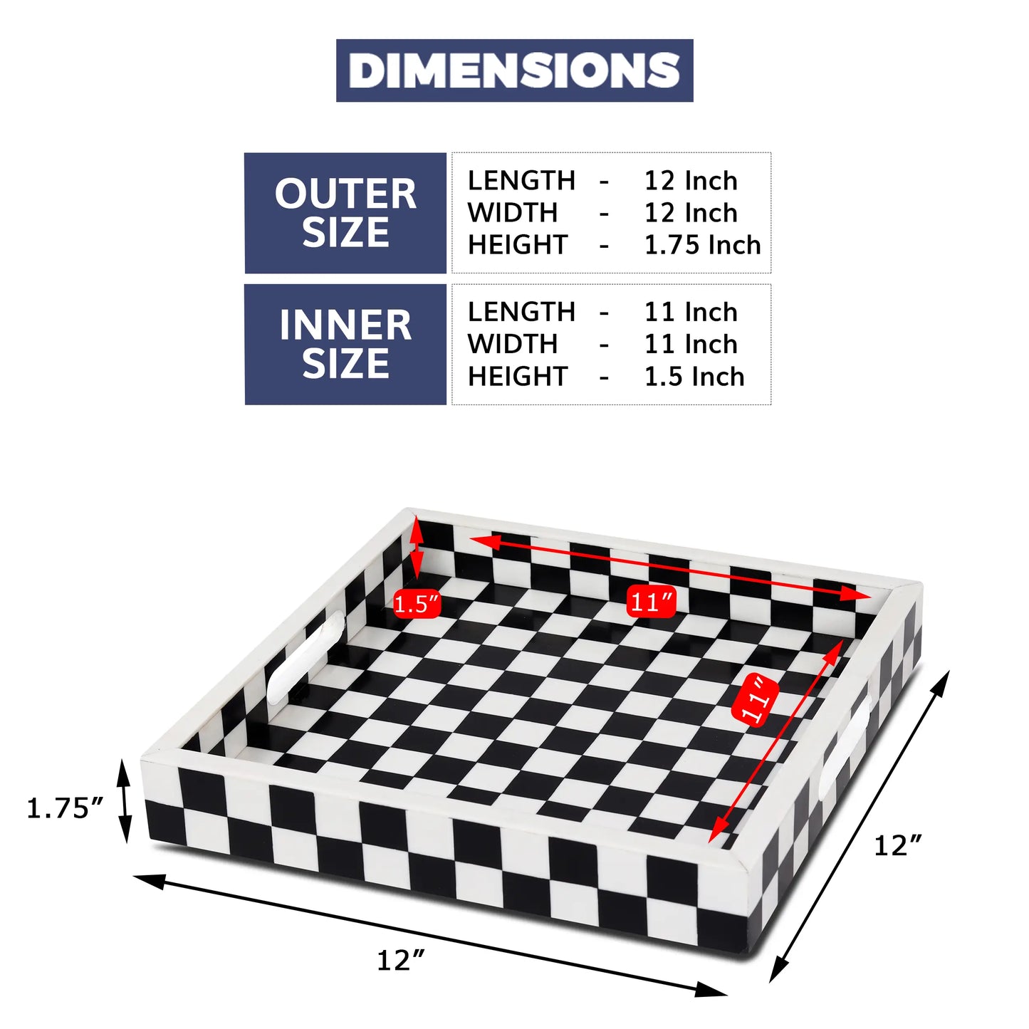 Decorative Tray Illusion Check Black & White 12x12 inch